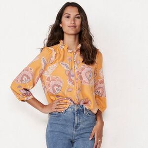 Lauren Conrad Button Front Ruffle Blouse
